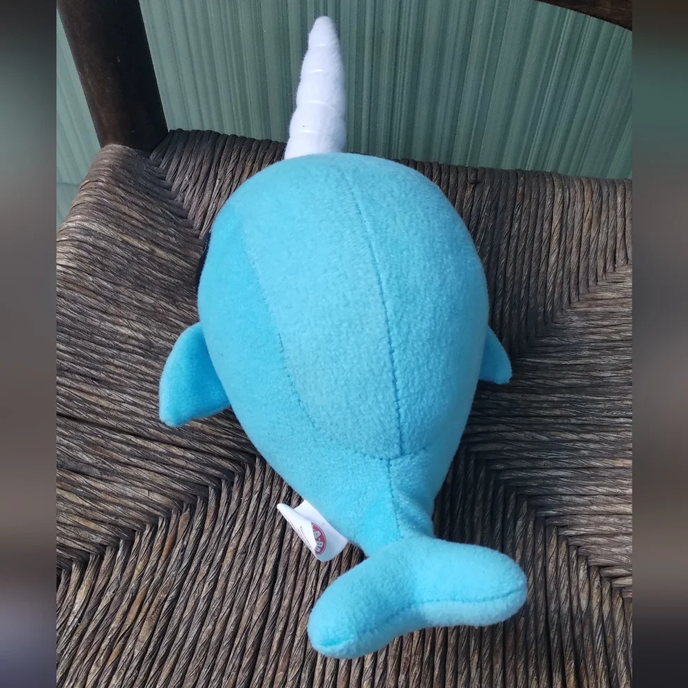 ✓Peek A Boo Toys BUBBLES the Narwhal light Blue white Horn Plush stuffed animal - Picture 7 of 10